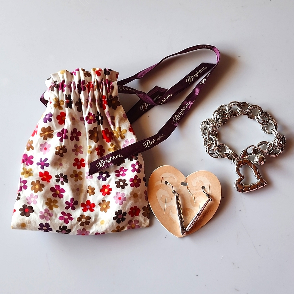 Brighton Silver Bracelet Heart And Earings Jewelry Set.